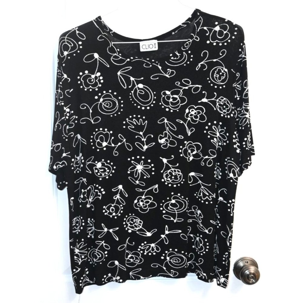 Clio II Womens Short-Sleeve Blouse Top Embroidered Design Size 1X